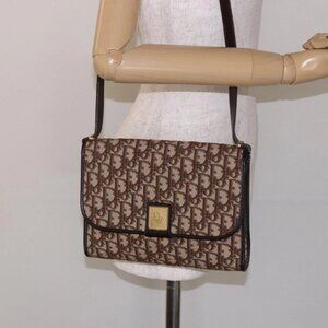 Christian Dior Trotter Canvas Shoulder Bag Brown Gold Auth yk19433